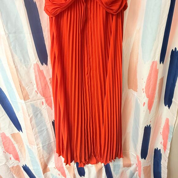 Reiss Roya Accordion Pleated Midi Dress in Red Size 2 - Picture 9 of 12